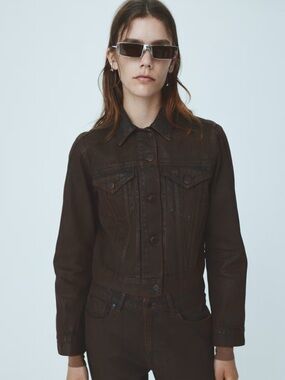 H&M studio brown coated denim jacket, size M